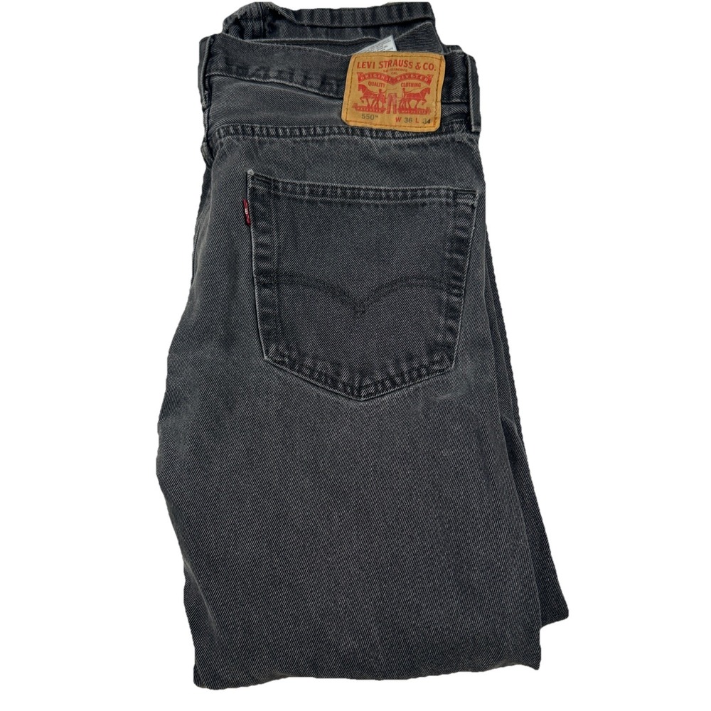 Distressed Levi's 550 Black Jeans Relaxed Fit Straight Leg Denim Mens 36x34 🔥